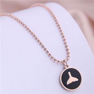 Korean Fashion Fish Tail Black Pendant Stainless Steel Necklace - Rose Gold