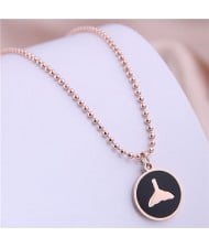 Korean Fashion Fish Tail Black Pendant Stainless Steel Necklace - Rose Gold
