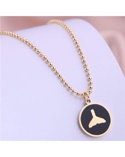 Korean Fashion Fish Tail Black Pendant Stainless Steel Necklace - Golden