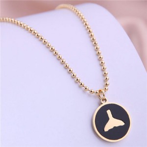 Korean Fashion Fish Tail Black Pendant Stainless Steel Necklace - Golden