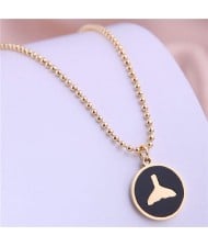 Korean Fashion Fish Tail Black Pendant Stainless Steel Necklace - Golden