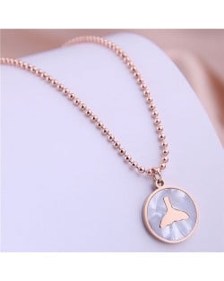 Fish Tail Marble Texture Round Pendant Stainless Steel Necklace - Rose Gold