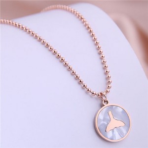 Fish Tail Marble Texture Round Pendant Stainless Steel Necklace - Rose Gold