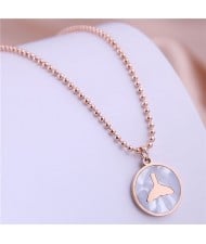 Fish Tail Marble Texture Round Pendant Stainless Steel Necklace - Rose Gold