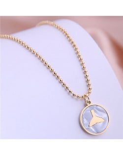 Fish Tail Marble Texture Round Pendant Stainless Steel Necklace - Golden
