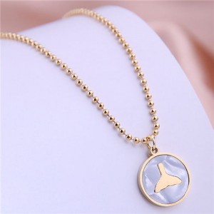 Fish Tail Marble Texture Round Pendant Stainless Steel Necklace - Golden