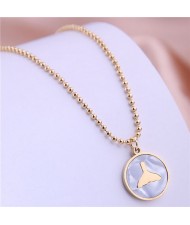 Fish Tail Marble Texture Round Pendant Stainless Steel Necklace - Golden