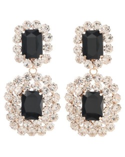 Super Shining Rhinestone and Glass Drill Bold Fashion Women Alloy Earrings - Golden