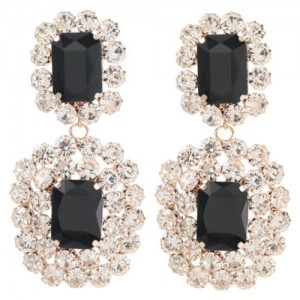 Super Shining Rhinestone and Glass Drill Bold Fashion Women Alloy Earrings - Golden