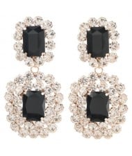 Super Shining Rhinestone and Glass Drill Bold Fashion Women Alloy Earrings - Golden