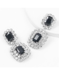 Super Shining Rhinestone and Glass Drill Bold Fashion Women Alloy Earrings - Silver