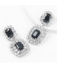 Super Shining Rhinestone and Glass Drill Bold Fashion Women Alloy Earrings - Silver