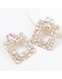Rhinestone Glistening Square Design High Fashion Women Stud Earrings - Luminous White