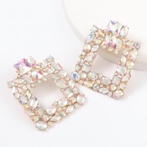 Rhinestone Glistening Square Design High Fashion Women Stud Earrings - Luminous White