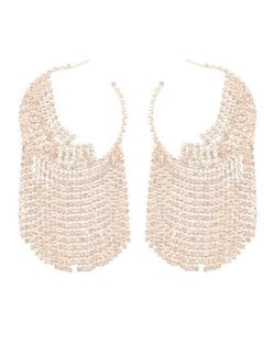 Shining Rhinestone Tassel Hoop High Fashion Internet Celebrity Style Women Costume Earrings - Golden