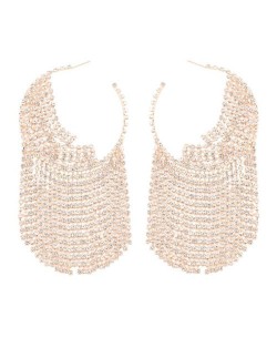 Shining Rhinestone Tassel Hoop High Fashion Internet Celebrity Style Women Costume Earrings - Golden