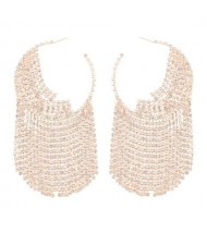 Shining Rhinestone Tassel Hoop High Fashion Internet Celebrity Style Women Costume Earrings - Golden