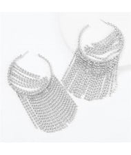 Shining Rhinestone Tassel Hoop High Fashion Internet Celebrity Style Women Costume Earrings - Silver