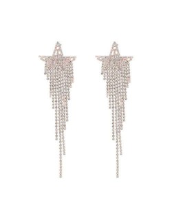 Glistening Long Tassel Star Shape Design Women Banquet Fashion Costume Earrings - Golden