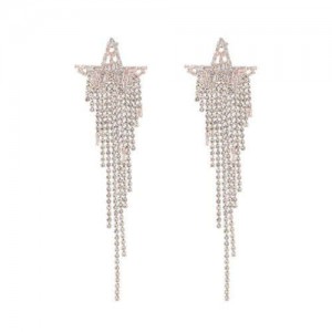 Glistening Long Tassel Star Shape Design Women Banquet Fashion Costume Earrings - Golden