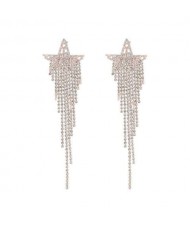 Glistening Long Tassel Star Shape Design Women Banquet Fashion Costume Earrings - Golden
