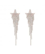 Glistening Long Tassel Star Shape Design Women Banquet Fashion Costume Earrings - Golden