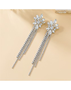 Glistening Long Tassel Star Shape Design Women Banquet Fashion Costume Earrings - Silver