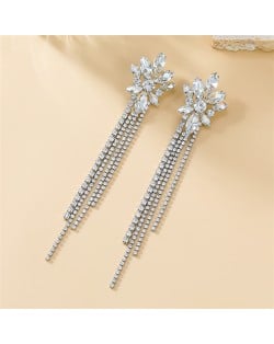 Glistening Long Tassel Star Shape Design Women Banquet Fashion Costume Earrings - Silver