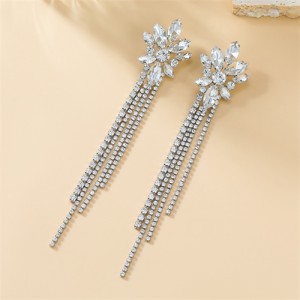 Glistening Long Tassel Star Shape Design Women Banquet Fashion Costume Earrings - Silver