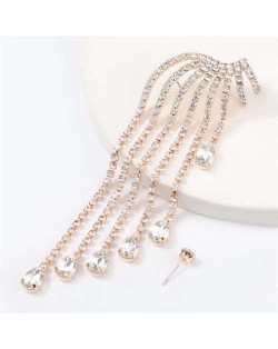 Rhinestone Angel Wing Design High Fashion Women Alloy Singular Earring - Golden