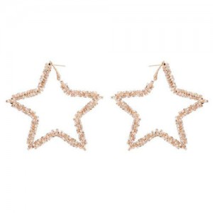 Rhinestone Five-pointed Star U.S. High Fashion Women Costume Earrings - Golden