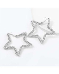 Rhinestone Five-pointed Star U.S. High Fashion Women Costume Earrings - Silver