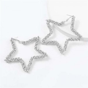 Rhinestone Five-pointed Star U.S. High Fashion Women Costume Earrings - Silver