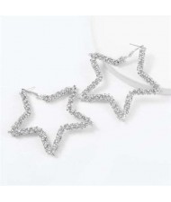 Rhinestone Five-pointed Star U.S. High Fashion Women Costume Earrings - Silver