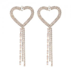 Long Tassel Heart Design Internet Celebrity Choice High Fashion Women Costume Earrings - Golden