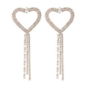 Long Tassel Heart Design Internet Celebrity Choice High Fashion Women Costume Earrings - Golden