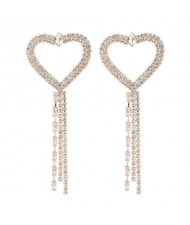 Long Tassel Heart Design Internet Celebrity Choice High Fashion Women Costume Earrings - Golden