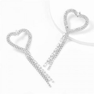 Long Tassel Heart Design Internet Celebrity Choice High Fashion Women Costume Earrings - Silver