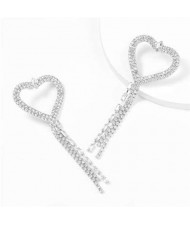 Long Tassel Heart Design Internet Celebrity Choice High Fashion Women Costume Earrings - Silver