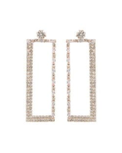 Super Shining Rectangular Design Dangling Fashion Women Statement Earrings - Golden