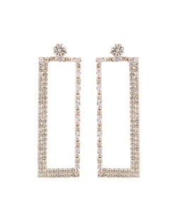 Super Shining Rectangular Design Dangling Fashion Women Statement Earrings - Golden