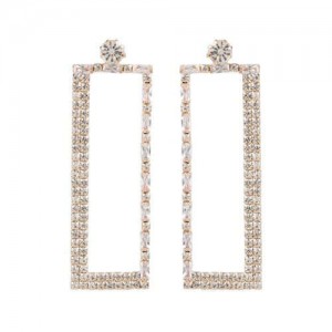 Super Shining Rectangular Design Dangling Fashion Women Statement Earrings - Golden