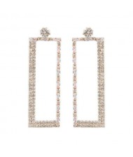 Super Shining Rectangular Design Dangling Fashion Women Statement Earrings - Golden