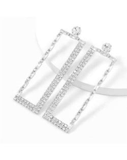 Super Shining Rectangular Design Dangling Fashion Women Statement Earrings - Silver