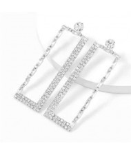 Super Shining Rectangular Design Dangling Fashion Women Statement Earrings - Silver