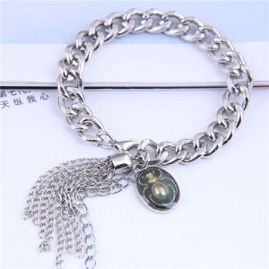 Tassel and Bug Pendant Design Silver Color Women Fashion Bracelet