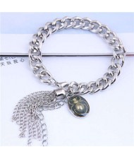 Tassel and Bug Pendant Design Silver Color Women Fashion Bracelet