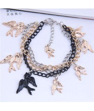 Swallow Pendants Mix Colors Chain High Fashion Women Alloy Bracelet