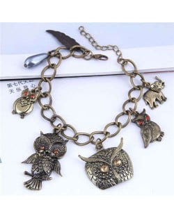 Vintage Night Owl Pendants Fashion Costume Women Alloy Bracelet