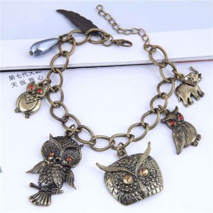 Vintage Night Owl Pendants Fashion Costume Women Alloy Bracelet